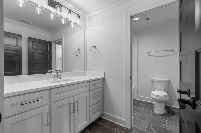 848 Brook Trl, Lebanon, TN 37087 - full bath with crown molding, toilet, vanity, baseboards, and marble look tiles