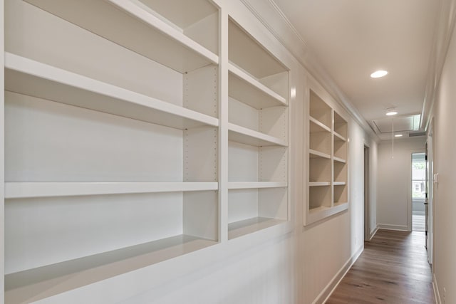 848 Brook Trl, Lebanon, TN 37087 - hallway with attic access, dark wood finished floors, recessed lighting, and baseboards