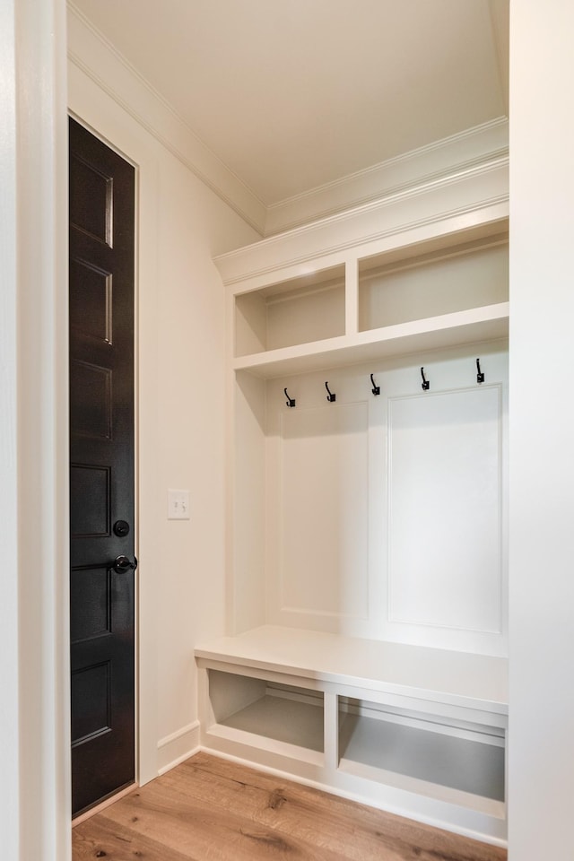 848 Brook Trl, Lebanon, TN 37087 - mudroom with wood finished floors, crown molding, and baseboards