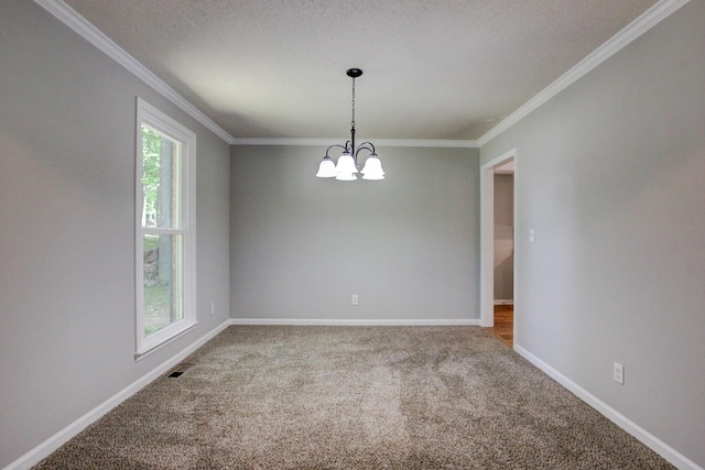 1420 E Rhett Butler Rd, Clarksville, TN 37042 - unfurnished room with carpet flooring, ornamental molding, a chandelier, baseboards, and a textured ceiling