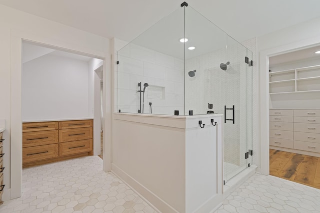 4824 Leipers Creek Rd, Williamsport, TN 38487 - full bathroom with a stall shower, tile patterned flooring, and recessed lighting