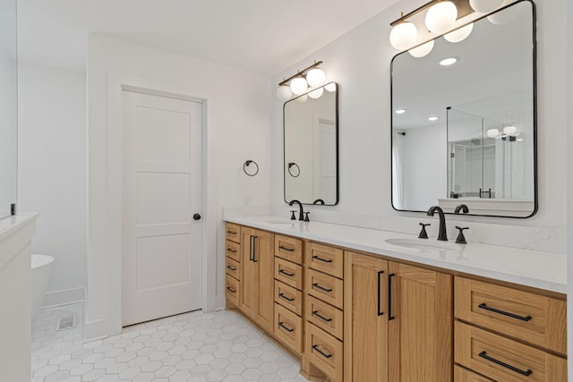 4824 Leipers Creek Rd, Williamsport, TN 38487 - bathroom featuring double vanity, tile patterned floors, and recessed lighting