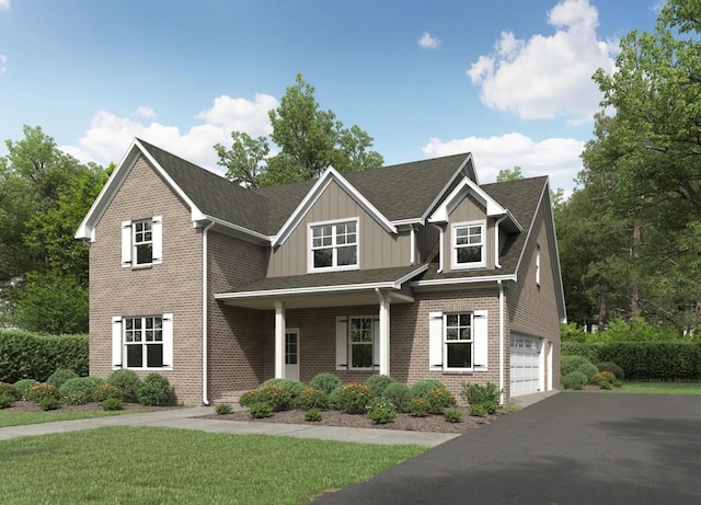 5517 Sinclair St, Murfreesboro, TN 37127 - view of front facade with brick siding, a garage, board and batten siding, and roof with shingles