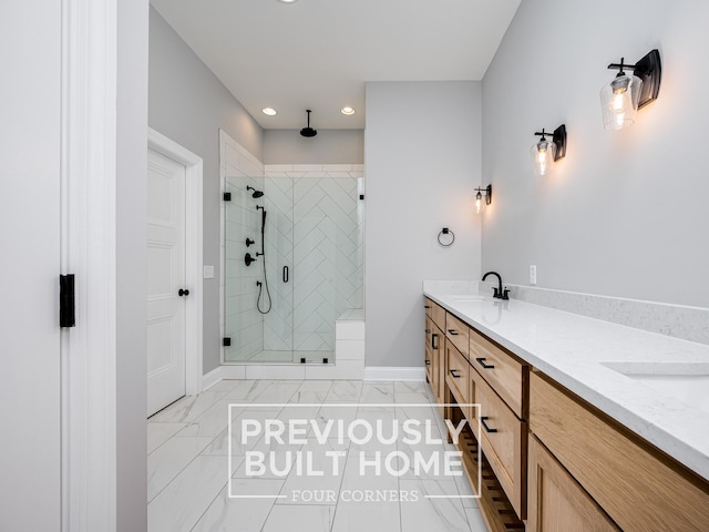 5517 Sinclair St, Murfreesboro, TN 37127 - full bath with a shower stall, recessed lighting, double vanity, and marble finish floors