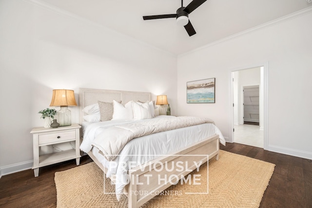 5520 Sinclair St, Murfreesboro, TN 37127 - bedroom with crown molding, baseboards, dark wood-style flooring, and a ceiling fan