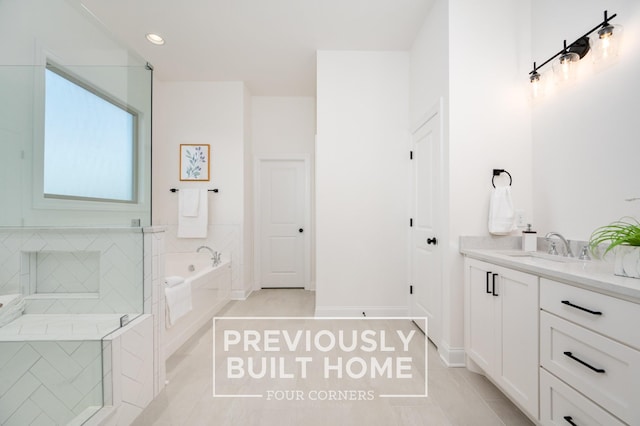 5520 Sinclair St, Murfreesboro, TN 37127 - full bathroom with a garden tub, tile patterned flooring, vanity, and recessed lighting