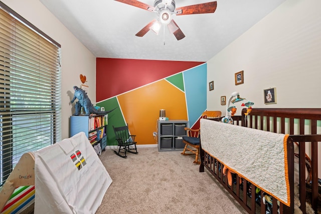 1015 Cross Country Dr, Kingston Springs, TN 37082 - carpeted bedroom featuring lofted ceiling and a ceiling fan