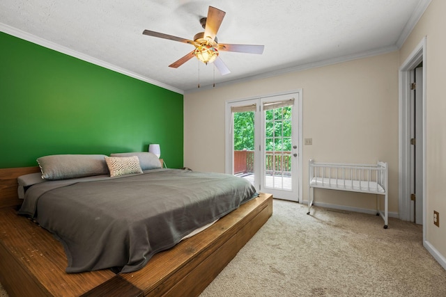1015 Cross Country Dr, Kingston Springs, TN 37082 - carpeted bedroom with access to outside, ornamental molding, a ceiling fan, and baseboards