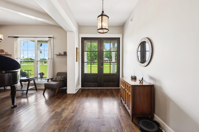 273 Halltown Rd, Cottontown, TN 37048 - entrance foyer featuring french doors, plenty of natural light, dark wood finished floors, and baseboards