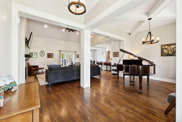 273 Halltown Rd, Cottontown, TN 37048 - living room with a chandelier, beam ceiling, and wood finished floors