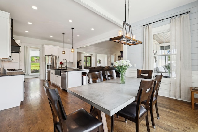 273 Halltown Rd, Cottontown, TN 37048 - dining room featuring dark wood-style floors, recessed lighting, and beamed ceiling