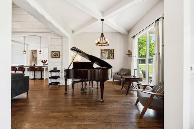 273 Halltown Rd, Cottontown, TN 37048 - living area with beamed ceiling, wood finished floors, and a chandelier