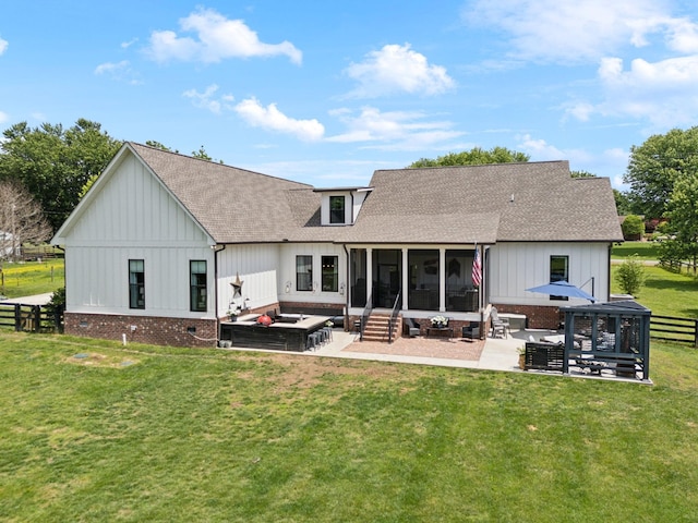 273 Halltown Rd, Cottontown, TN 37048 - rear view of property with roof with shingles, a patio area, a sunroom, and board and batten siding