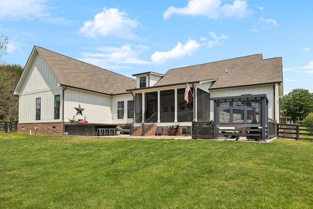 273 Halltown Rd, Cottontown, TN 37048 - rear view of house with a sunroom, roof with shingles, and a patio area