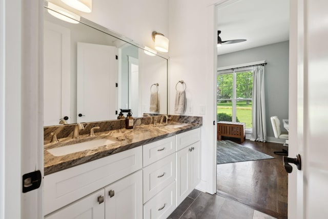 273 Halltown Rd, Cottontown, TN 37048 - full bathroom with double vanity and ceiling fan