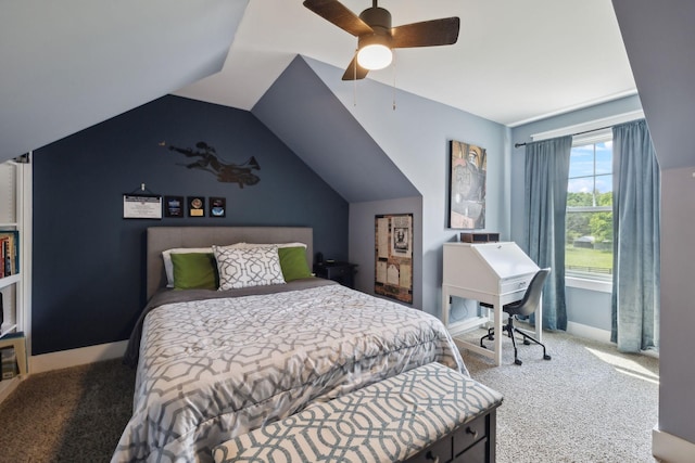 273 Halltown Rd, Cottontown, TN 37048 - bedroom featuring carpet flooring, vaulted ceiling, a ceiling fan, and baseboards