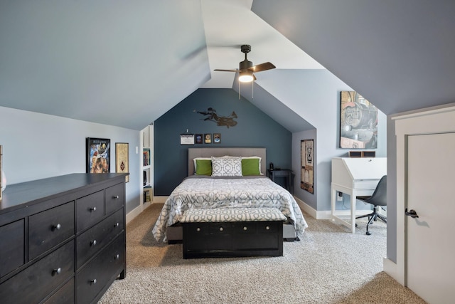 273 Halltown Rd, Cottontown, TN 37048 - bedroom featuring light colored carpet, vaulted ceiling, and a ceiling fan