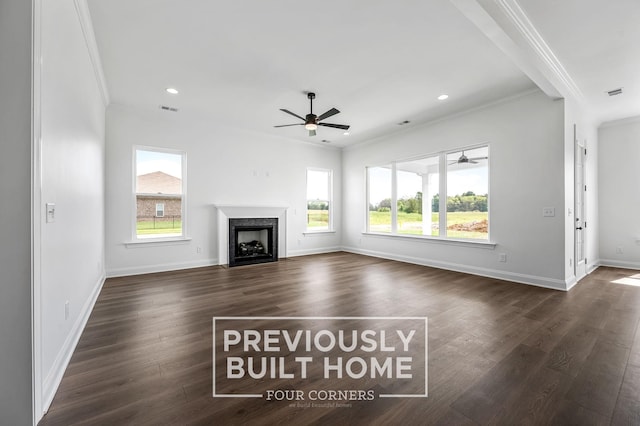 5532 Sinclair St, Murfreesboro, TN 37127 - unfurnished living room with a ceiling fan, crown molding, dark wood-type flooring, baseboards, and a fireplace