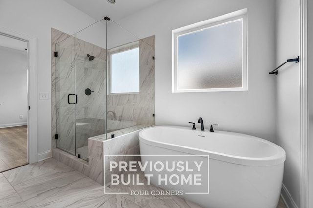 5532 Sinclair St, Murfreesboro, TN 37127 - full bath featuring a soaking tub, a marble finish shower, marble finish floors, and baseboards