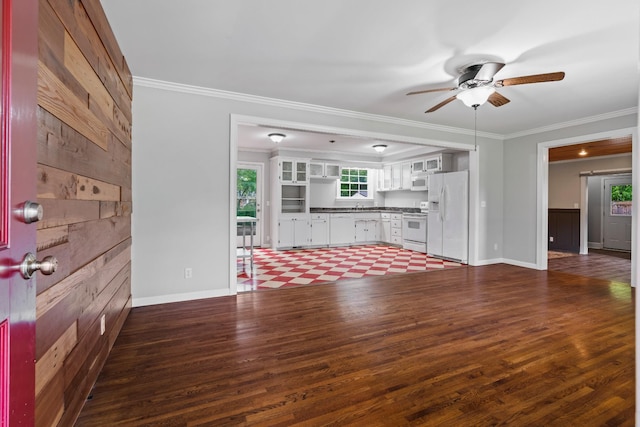 208 Meadowgreen Dr, Franklin, TN 37069 - unfurnished living room featuring dark wood-type flooring, ceiling fan, plenty of natural light, ornamental molding, and baseboards