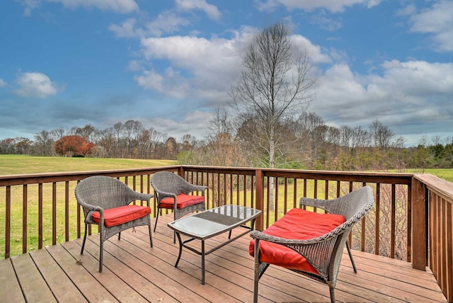 wooden terrace with a yard