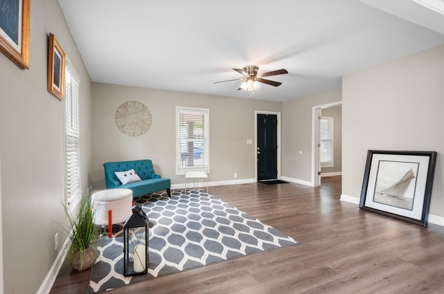 407 High St, Dickson, TN 37055 - sitting room with wood finished floors, a ceiling fan, and baseboards