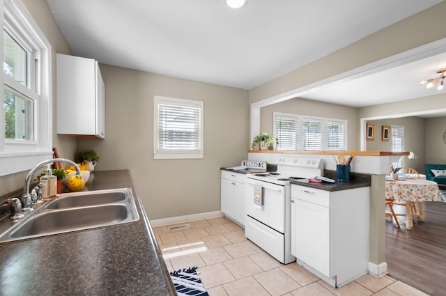 407 High St, Dickson, TN 37055 - kitchen featuring white electric range, a sink, plenty of natural light, and dark countertops