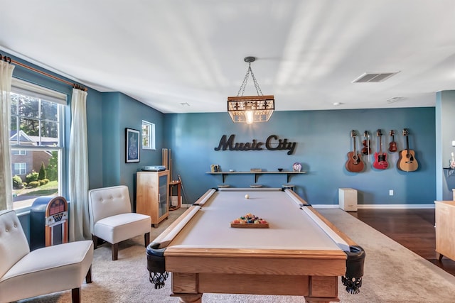 game room with billiards table and baseboards