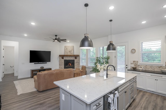 928 Tynan Way, Nolensville, TN 37135 - kitchen with a sink, ceiling fan, healthy amount of natural light, dark wood-style floors, and recessed lighting