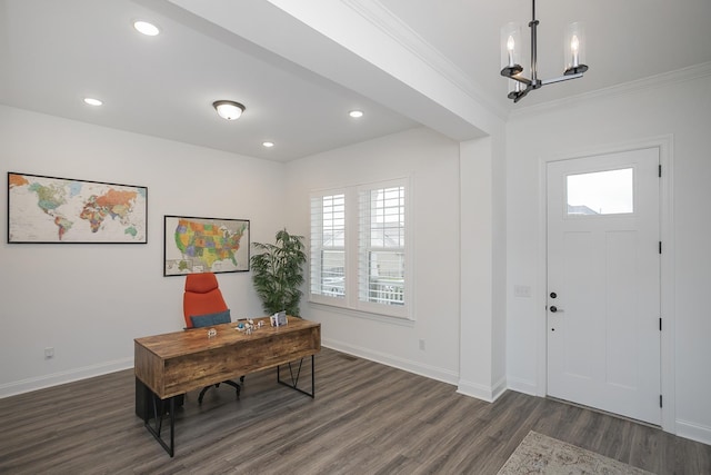 928 Tynan Way, Nolensville, TN 37135 - entryway with dark wood-type flooring, healthy amount of natural light, a chandelier, crown molding, and baseboards
