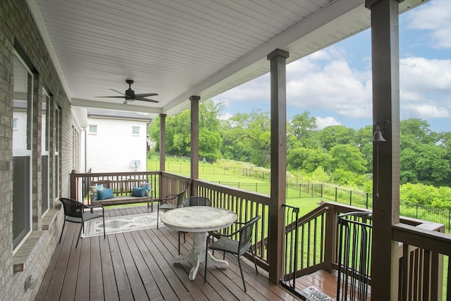 928 Tynan Way, Nolensville, TN 37135 - wooden terrace featuring ceiling fan and view of scattered trees