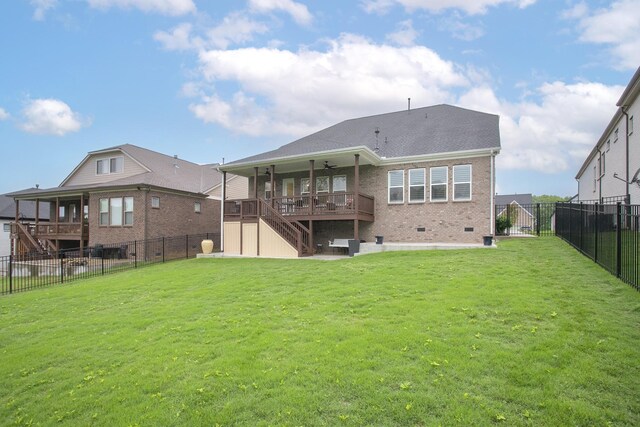 928 Tynan Way, Nolensville, TN 37135 - rear view of property with stairway, a ceiling fan, brick siding, and a wooden deck