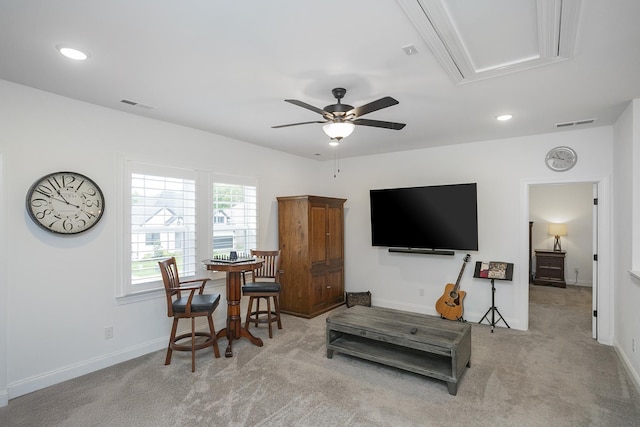 928 Tynan Way, Nolensville, TN 37135 - carpeted living area with ceiling fan, baseboards, attic access, and recessed lighting