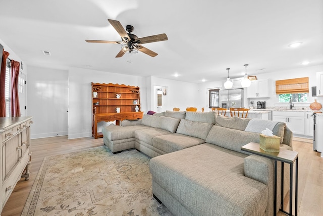 5921 Keysburg Rd, Adams, TN 37010 - living area with ceiling fan, light wood-style flooring, recessed lighting, and baseboards