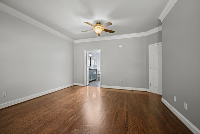 1709 Wildlife Trl, Kingston Springs, TN 37082 - spare room featuring a ceiling fan, ornamental molding, wood finished floors, and baseboards