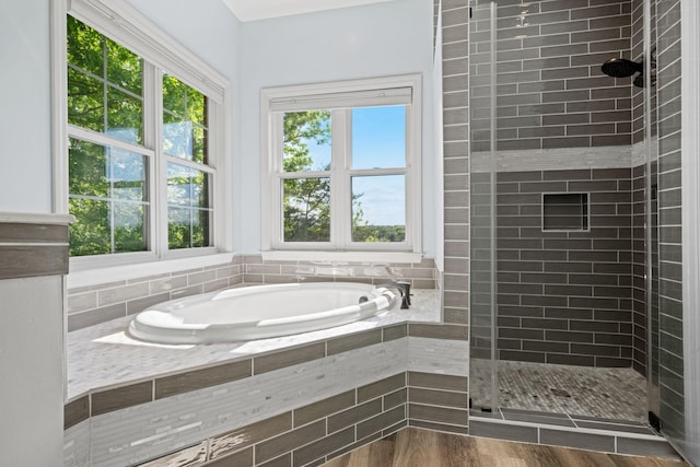 1709 Wildlife Trl, Kingston Springs, TN 37082 - bathroom with tiled shower, a garden tub, and plenty of natural light