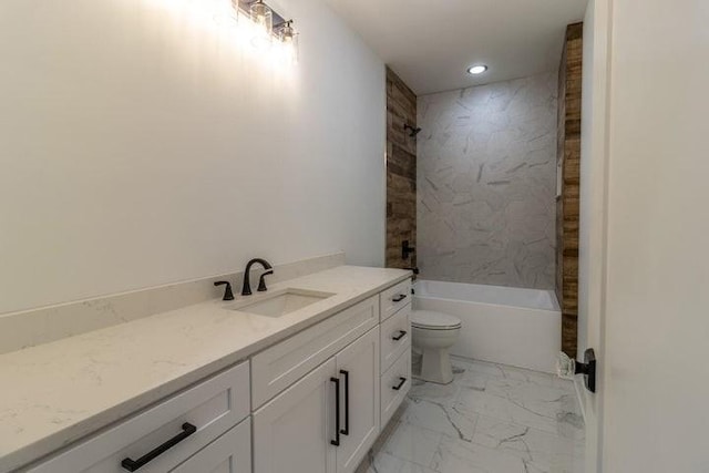 463 Waterfront Way, Ten Mile, TN 37880 - full bathroom with vanity, marble finish flooring, toilet, recessed lighting, and washtub / shower combination