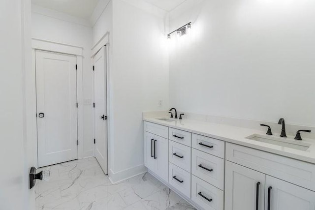 463 Waterfront Way, Ten Mile, TN 37880 - bathroom with marble look tiles, double vanity, and baseboards