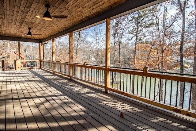 463 Waterfront Way, Ten Mile, TN 37880 - wooden terrace featuring a ceiling fan