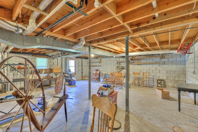 basement featuring concrete block wall