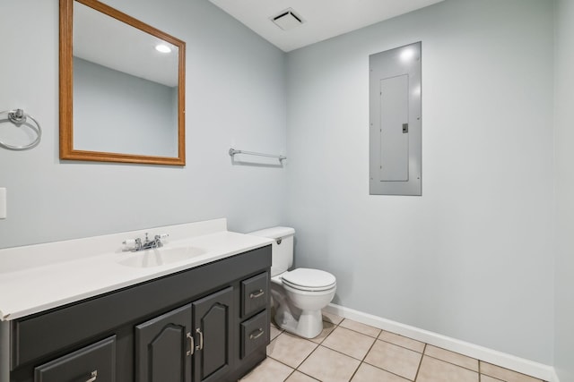 2907 York Rd, Pleasant View, TN 37146 - bathroom with electric panel, toilet, vanity, tile patterned floors, and baseboards
