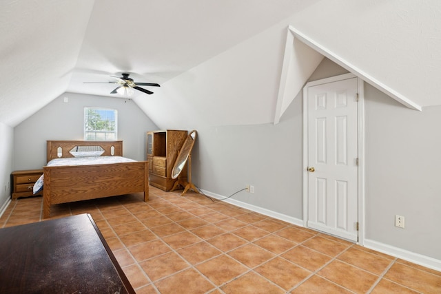 2907 York Rd, Pleasant View, TN 37146 - bedroom with vaulted ceiling, a ceiling fan, light tile patterned floors, and baseboards