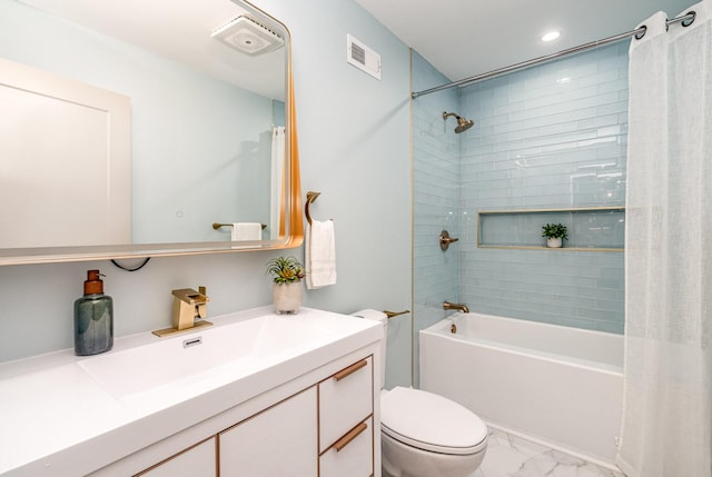 95 Short Dr, Mount Juliet, TN 37122 - full bath featuring marble look tiles, shower / bath combination with curtain, toilet, recessed lighting, and vanity