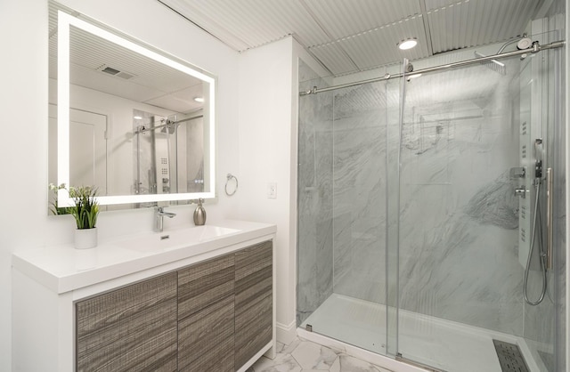 95 Short Dr, Mount Juliet, TN 37122 - full bath with marble look tiles, a marble finish shower, and vanity