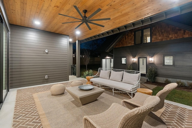 view of patio / terrace featuring a ceiling fan and an outdoor living space