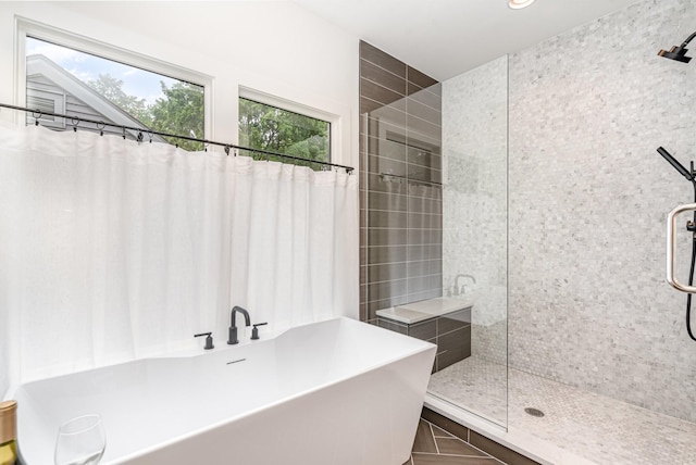 1411A Boscobel St, Nashville, TN 37206 - full bathroom featuring a freestanding tub, a tile shower, and recessed lighting