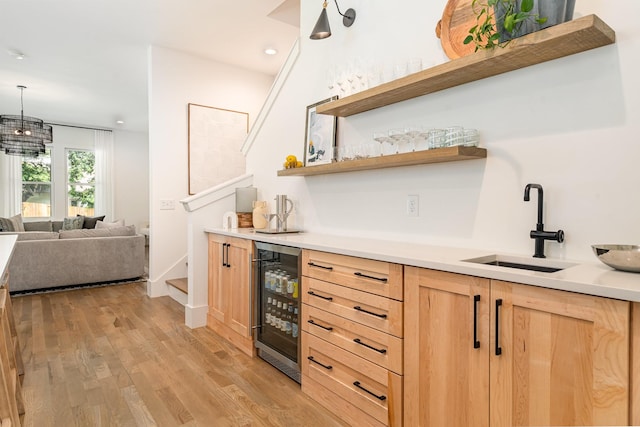 1411A Boscobel St, Nashville, TN 37206 - indoor wet bar with beverage cooler, light wood finished floors, recessed lighting, and baseboards
