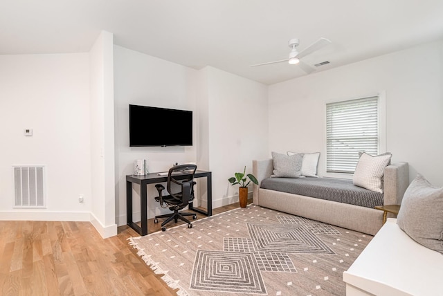 1411A Boscobel St, Nashville, TN 37206 - living room with an office area, light wood-type flooring, a ceiling fan, and baseboards
