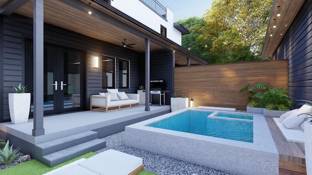 1411A Boscobel St, Nashville, TN 37206 - view of swimming pool featuring french doors and a pool with connected hot tub