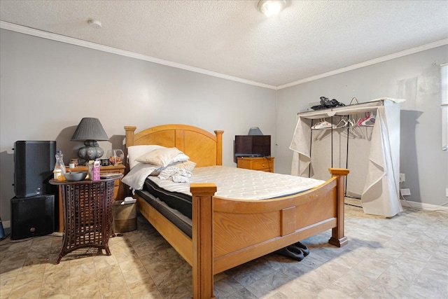 1505 Roane St, Covington, TN 38019 - bedroom with crown molding, a textured ceiling, baseboards, and light flooring